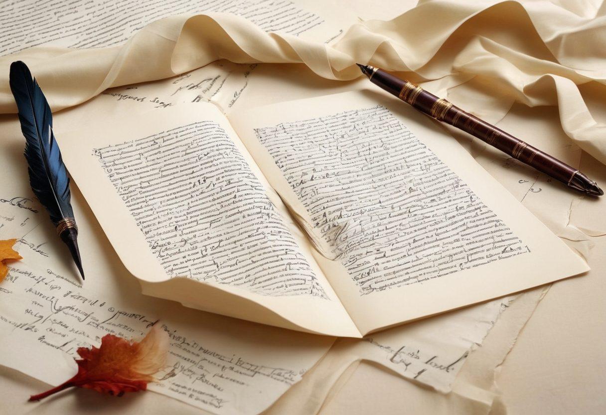 A mesmerizing collage of classic literature pieces transformed into a flowing river of text, illustrating the journey of language through time, with a quill pen writing on parchment in the foreground surrounded by swirling letters and phrases. The backdrop features vibrant colors that blend smoothly, symbolizing creativity and inspiration. This visual art captures the essence of prolonged writing, inviting readers into the depths of narrative art. super-realistic. vibrant colors. white background.